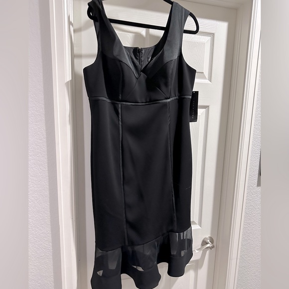 NWT Stunning Aidan Mattox sleeveless black fitted gown w mesh sheer bottom. - Picture 1 of 7